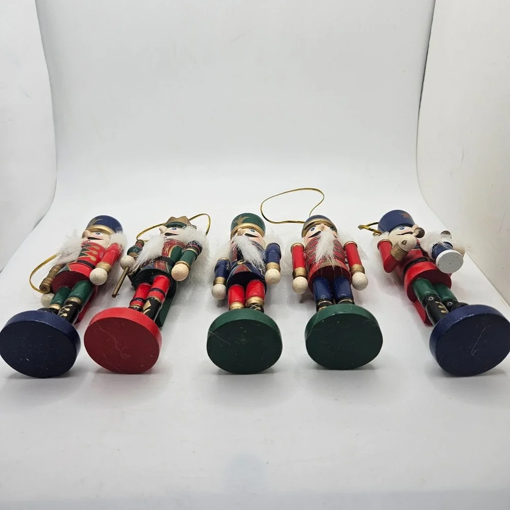 Lot of 5 Wooden Nutcracker Christmas Ornaments 4.5